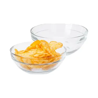Excellent Houseware Kommetje/serveer Schaaltje - 4x - Ontbijt/hapjes - Glas - Streep Relief - 275 Ml - Snackschaaltjes