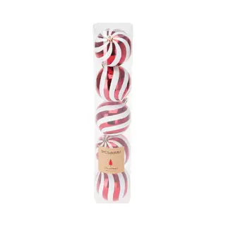 Christmas Decoration Kerstballen - 5x St - 8 Cm - Rood/wit - Kunststof - Kerstversiering