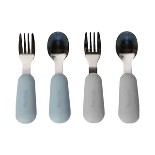 Sproudsy Kinderbestek - Baby - 2 Baby Lepeltjes En Vorkjes - Baby Bestek - Bpa-Vrij - Blauw Grijs