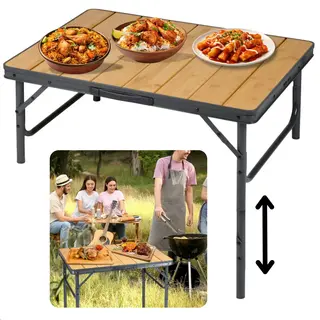 Cheqo® Klapbare Bamboe Campingtafel - Inklapbare Camping Tafel - Balkontafel - Tuintafel - Lichtgewicht En Opvouwbaar - Aluminium Frame - Inclusief