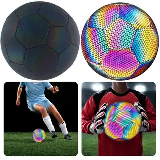 Cheqo® Lichtgevende Holografische Voetbal - Glow In The Dark Voetbal - Reflecterende Bright Voetbal - Maat 5 - Ideaal Voor Avondwedstrijden -