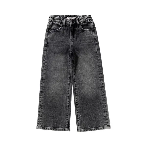 Your Wishes Stretch Denim Wide Leg Glitter Jeans Meisjes - Broek - Antraciet - Maat 134 thumbnail