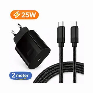 Waeyz 25W Usb-C Super Snellader + 2m Gevlochten 60W 6A Kabel – Snelle Oplader Adapter – Universele Usb-C Snel Charger Set - Fast Charger /