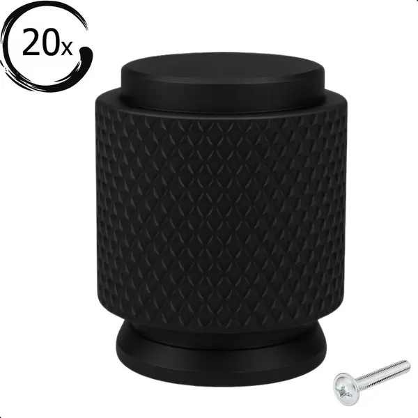 By Mjm 20X Meubelknop Dodge Ribbel Rond Zwart - Kast Knopjes - Kastknoppen Zwart - Meubelknop- - Deurknoppen Voor Kasten - Meubelbeslag - Deurknopjes - thumbnail