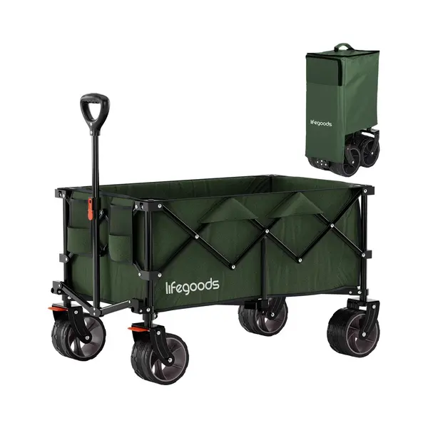 LifeGoods Bolderkar Xl - 200L - Opvouwbaar - 100KG Draagkracht - 101x92x57CM - Inklapbare Bolderwagen Met Rem En Beschermhoes - Groen thumbnail