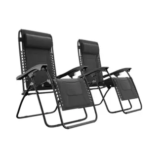 LifeGoods Ligstoelen Comfort - Opvouwbaar - 30°-90° Verstelbaar - Beker En Telefoonhouder - Tuinstoelen - Zwart