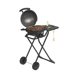 KitchenBrothers Elektrische Bbq - Opvouwbaar - Barbecue Met Wielen - Anti-aanbaklaag - Zijtafel - Tot 250°C - 2400W - Zwart