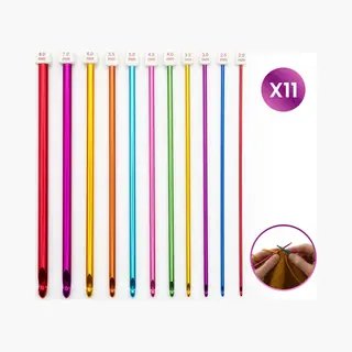 Diverza Tunische Haaknaalden - Tunisch Haken - Bruinaalden - Tunisian Crochet Set - 11 Delig
