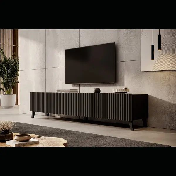 Meubella - Tv-Meubel Pepinos 2 - Mat Zwart - 200 Cm thumbnail