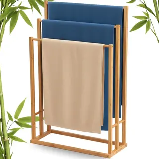 Buddley Handdoekrek - Bamboe - 3 Armen - Handdoekhouder - Handdoekenrek - Badkamer - Staand - Handoekenrek - Handdoek Rek - Hout - Houder - Handoekrek