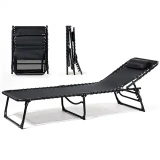 Goliving Ligbed - 5 Standen - 188 X 56 X 29 Cm - Inklapbaar Zonnebed - Opvouwbaar Strandbed - Ligstoel Tuin - Inclusief Hoofdkussen - Verstelbare
