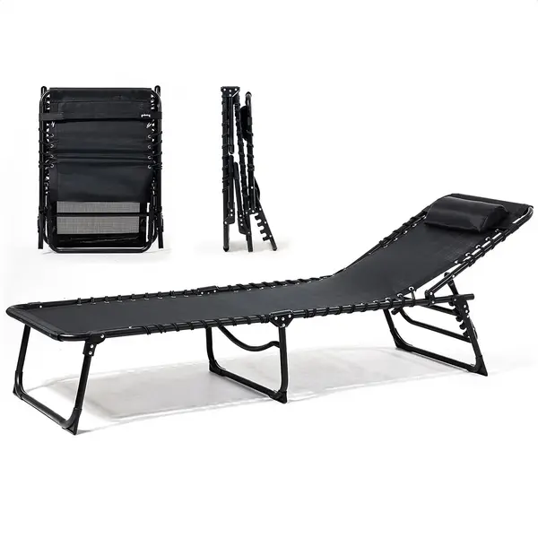 Goliving Ligbed - 5 Standen - 188 X 56 X 29 Cm - Inklapbaar Zonnebed - Opvouwbaar Strandbed - Ligstoel Tuin - Inclusief Hoofdkussen - Verstelbare thumbnail