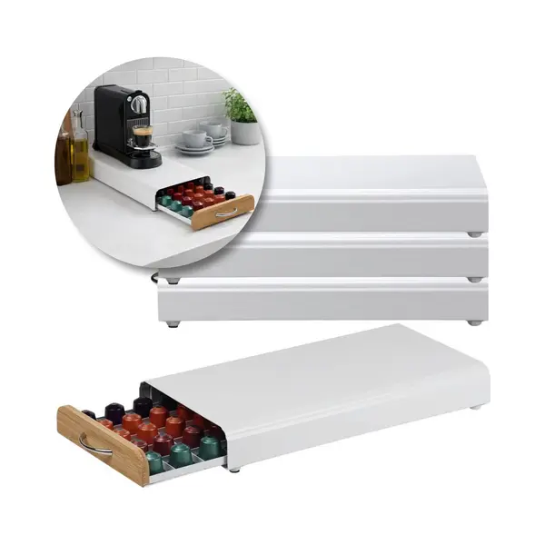 Cuphouse™ Universele Koffiecups Houder Wit - 42x21.5x6CM - 50 Capsules - Stapelbaar - Roestvrij - Cuphouder - Geschikt Voor Nespresso - Koffie thumbnail