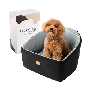 CozySense® Honden Autostoel - Hondenmand Auto Voor Kleine Hond - Voorbank & Achterbank - Met Veiligheidsriem, Opbergvak & Wasbare Hoes - Zwart/Grijs
