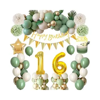 FeestmetJoep® 16 Jaar Verjaardag Versiering & Ballonnen - Goud & Groen