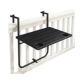 Goliving Balkontafel - Inklapbaar - Hangend - 60 X 40 Cm - Verstelbaar In 3 Hoogtes - Weerbestendig - 2 Bekerhouders – Zwart