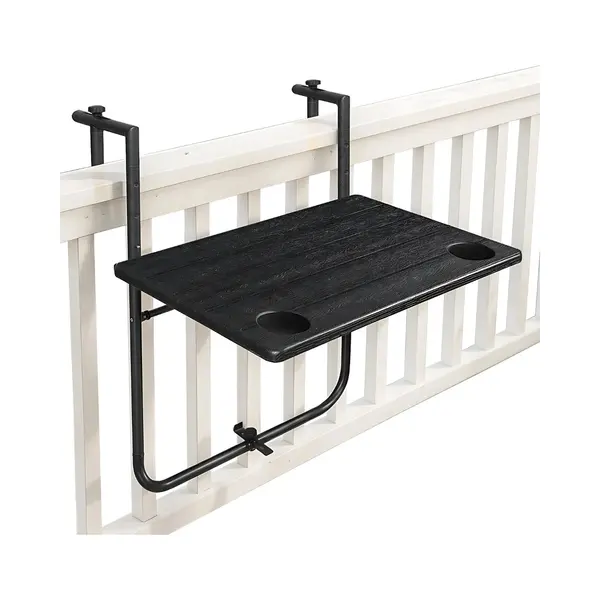 Goliving Balkontisch - Klappbar - Hängend - 60 X 40 Cm - In 3 Höhen Verstellbar - Wetterfest - 2 Becherhalter - Schwarz thumbnail