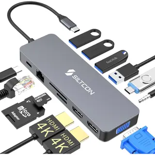 Siltcon® 13 In 1 Docking Station Laptop - Docking Station Usb C - Usb C Hub - 2x Hdmi 4K - 100W Snelladen - RJ45 Gigabit - 1x Vga - 4x Usb 3.0 - 2x