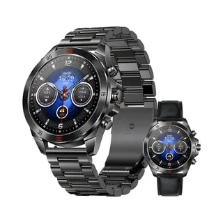 Royal Empire Amoled Pro Smartwatch - Smartwatch Heren - Stappenteller - Bloeddrukmeter - Hartslagmeter - Slaapmonitor - Rvs En Leren Bandje -