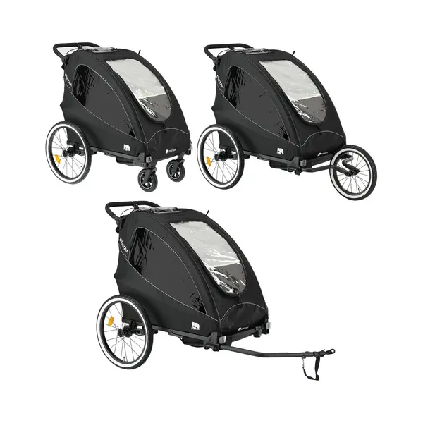 Deryan Luxe Fietskar - Hardloopkinderwagen - 2 Persoons - Zwart thumbnail