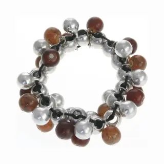 Behave - Armband - Bruin Met Kralen Zilverkleur - Speels Casual - 15 Cm