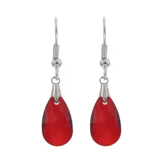 Behave Oorbellen - Oorhangers - Dames - Zilverkleurig - Rood - Druppel Vorm