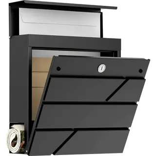 Avalo Brievenbus Rvs Zwart Met Krantenvak En Slot - Incl. Montagemateriaal&2 Sleutels