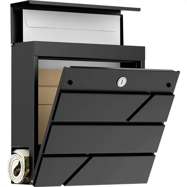 Avalo Briefkasten Edelstahl Schwarz Mit Zeitungsbox Und Schloss - Inkl. Befestigungsmaterial & 2 Schlüssel thumbnail