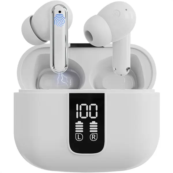 Strex Draadloze Oordopjes - Active Noise Cancelling - Led Display - Draadloze Oortjes Bluetooth - Oortjes Draadloos - Bluetooth 5.3 - Wit thumbnail