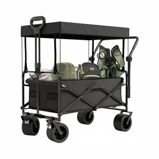 Avalo Bollerwagen Mit Dach Xl - Faltbar - Bis Zu 110 Kg - 97x60x105 Cm - 120L - 360º Räder - Schwarz
