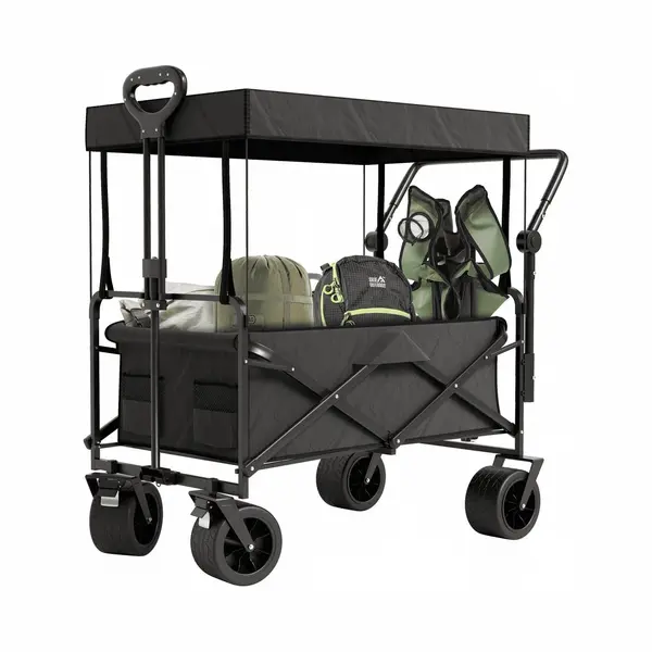 Avalo Bollerwagen Mit Dach Xl - Faltbar - Bis Zu 110 Kg - 97x60x105 Cm - 120L - 360º Räder - Schwarz thumbnail