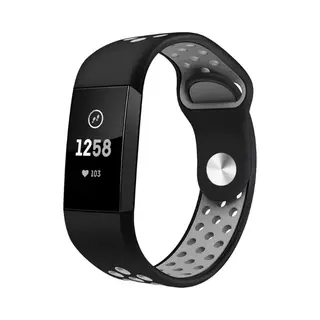 Chpn - Siliconen Bandje Gechikt Voor Fitbit Charge 3 En 4 - Large - Zwart/grijs - Sportbandje Voor Fitbit - Fitbitbandje Met Gaatjes - Sportief
