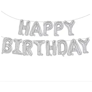 Ballonnenslinger - Happy Birthday Slinger - Zilveren Ballonnen - 40CM Hoog - Folie Ballon - Happy Birthday Zilver - Met Rietje - Feestdecoratie - Chpn