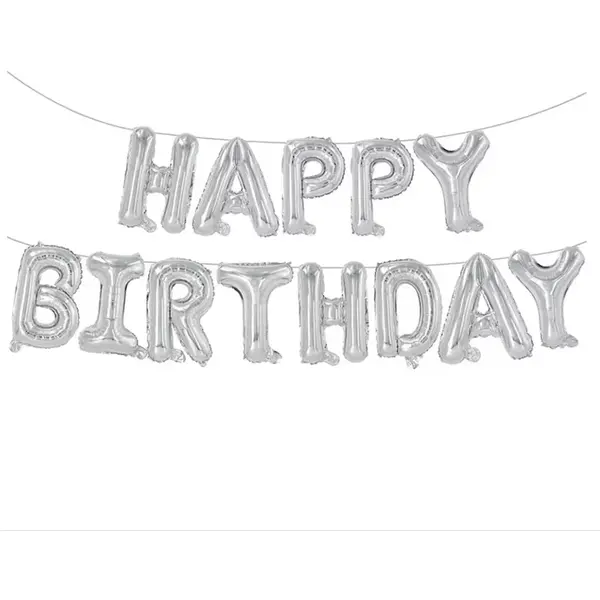 Ballonnenslinger - Happy Birthday Slinger - Zilveren Ballonnen - 40CM Hoog - Folie Ballon - Happy Birthday Zilver - Met Rietje - Feestdecoratie - Chpn thumbnail