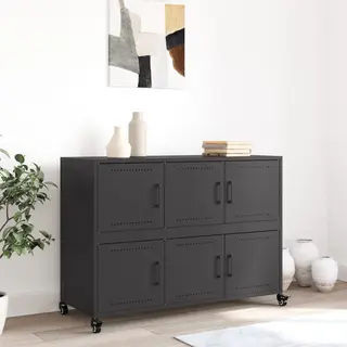 VidaXL 6 Door Black Steel Sideboard - Size, 72 X 100.5 X 39cm - Wilko