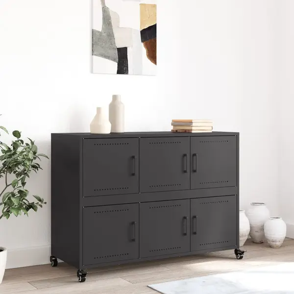 Sideboard Schwarz 100, 5x39x72 Cm Stahl Vidaxl 297624 thumbnail