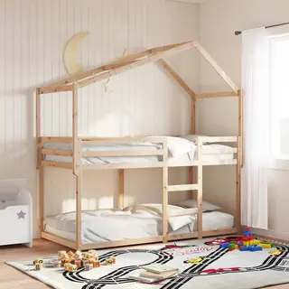 VidaXL Kids' Bed Roof Canopy Rooftop - Solid Pine Wood, Brown, 203x95.5x142 Cm, Fits Children's Beds - Indoor Playhouse Decoration