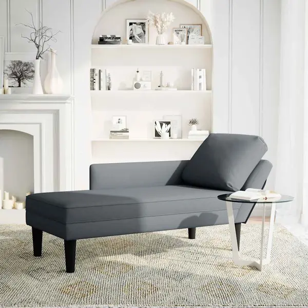 VidaXL Chaiselongue Mit Kissen Und Rechter Armlehne Dunkelgrau Samt thumbnail