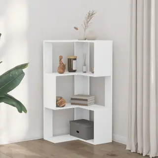 VidaXL Corner Bookcase - 3-Tier, Engineered Wood, White, Space-Saving Bookshelf Cabinet For Living Room, Bedroom, Office