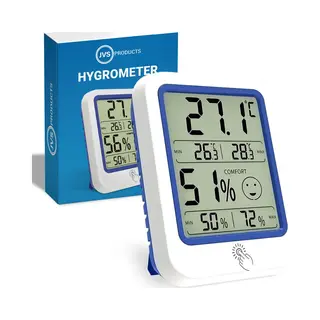 Jvs Products Hygrometer - Thermometer - Luchtvochtigheidsmeter - Digitaal Voor Binnen - Led Scherm - Weerstation - Inclusief Batterijen - Magnetisch En Standaard -