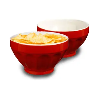 5Five Soepkommen/schaaltjes - 2x - Colorama - Keramiek - D14 X H9 Cm - Rood - Stapelbaar - Ribbels Decoratie