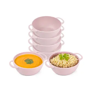 Plasticforte Soepkommen Met Hengsels - 10x - Campinglife - Kunststof - D11 X H5 Cm - 370 Ml - Roze - Stapelbaar - Onbreekbaar