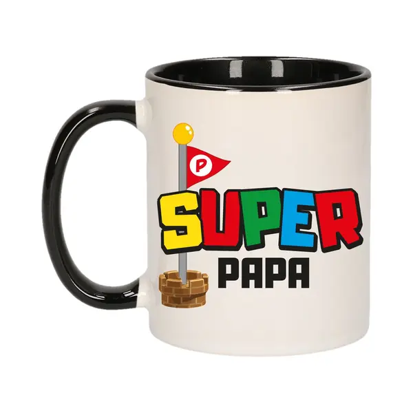 Bellatio Decorations Cadeau Koffie/thee Mok Voor Papa - Zwart - Super Papa - Keramiek - 300 Ml - Vaderdag thumbnail