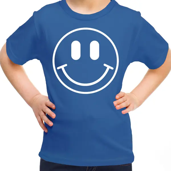 Bellatio Decorations Verkleed Shirt Meisjes - Smiley - Blauw - Carnaval - Feestkleding Voor Kinderen 146/152 thumbnail