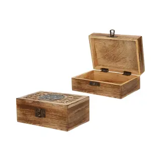 Sieradenkistje/opbergkistje - 2x - Bewerkt Hout - 15 X 10 X 6 Cm - Vintage - Brocante Opberg Kistjes