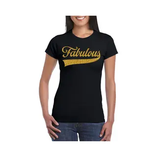 Bellatio Decorations Foute Party T-shirt Voor Dames - Fabulous - Zwart - Glitter - Carnaval/themafeest M