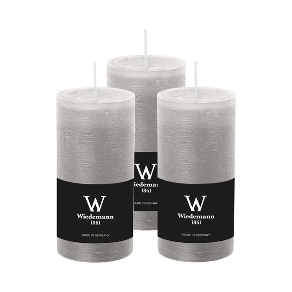 Wiedemann Cilinderkaars/stompkaars - 3x - Rustieke Kaars - Lichtgrijs - 6 X 12 Cm - 42 Branduren thumbnail