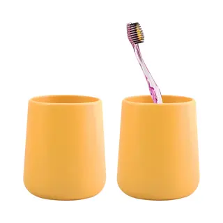 Msv Badkamer Drinkbeker/tandenborstelhouder Malmo - 2x - Keramiek - Saffraan Geel - 8 X 10 Cm