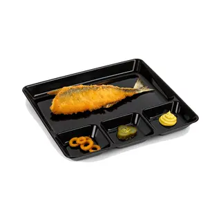 PlasticForte Vakjesborden - 1x Stuks - Zwart - Gourmetbord - 4-vaks - Kunststof - 26 X 24 Cm - Fonduebord