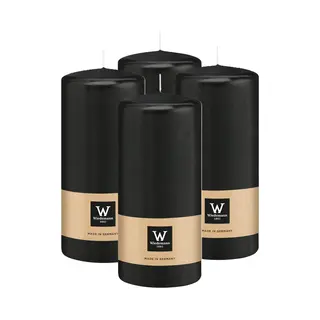Wiedemann Cilinderkaars/stompkaars - 4x - Zwart - 15 X 7 Cm - 63 Branduren - Zuilkaarsen